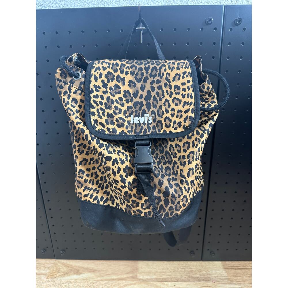 Levi's Leopard Print Backpack Brown Black Buckle Closure Casual